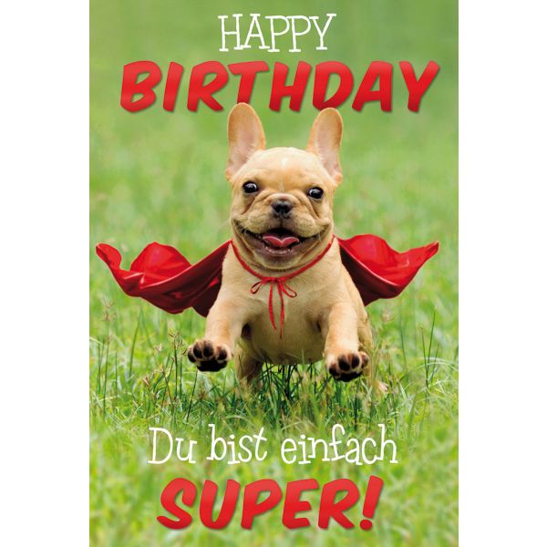 Geburtstag Supermann-Hund Premium Line Glückwunschkarte mit Briefumschlag Du bist super