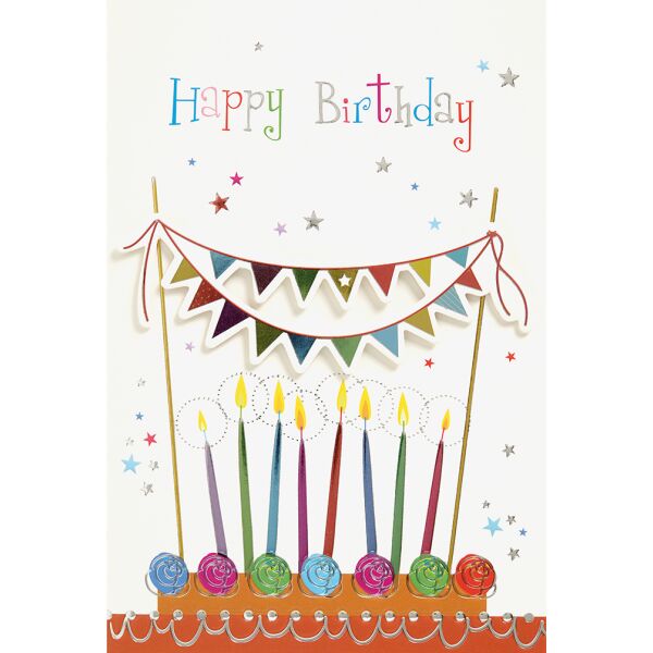 Geburtstag Collage Applikationen Glückwunschkarte mit Briefumschlag Kerzen Wimpel Happy birthday