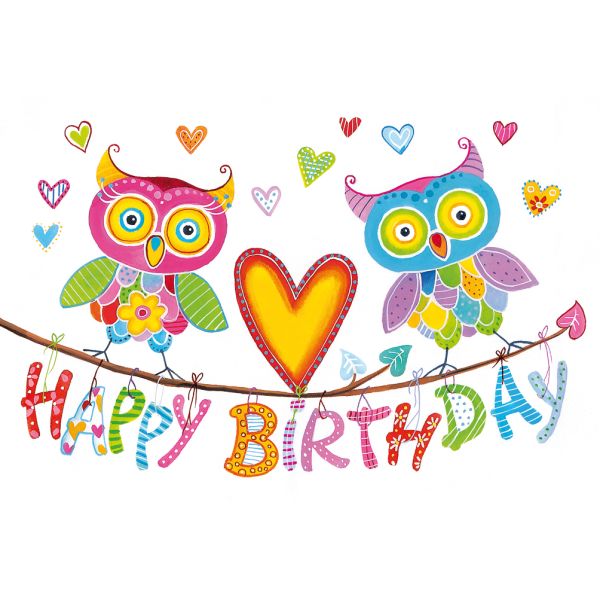Kindergeburtstag Glückwunschkarte mit Umschlag Eulen Herz Happy Birthday