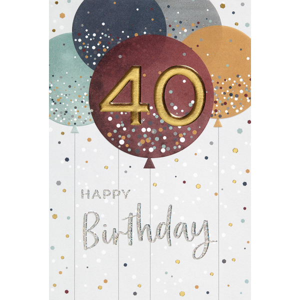 40. Geburtstag unverpackte Glückwunschkarte mit Briefumschlag Luftballons 40 in Gold