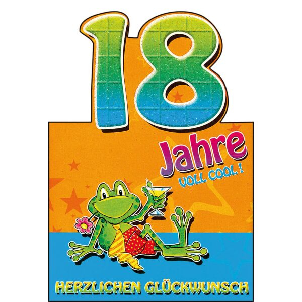 A - 18. Geburtstag  Glückwunschkarte mit Umschlag Frosch Herzlichen Glückwunsch