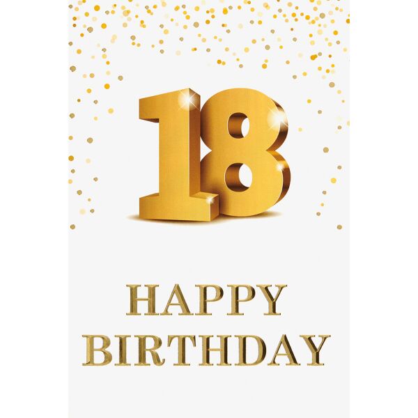 18. Geburtstag  Glückwunschkarte mit Umschlag 18 Gold Happy Birthday