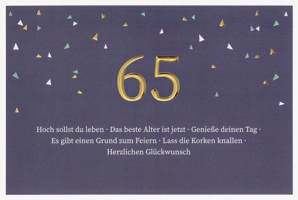 65. Geburtstag - Unverpackt – plastikfreie Verpackung - Glückwunschkarte im Format 11,5 x 17 cm mit Briefumschlag