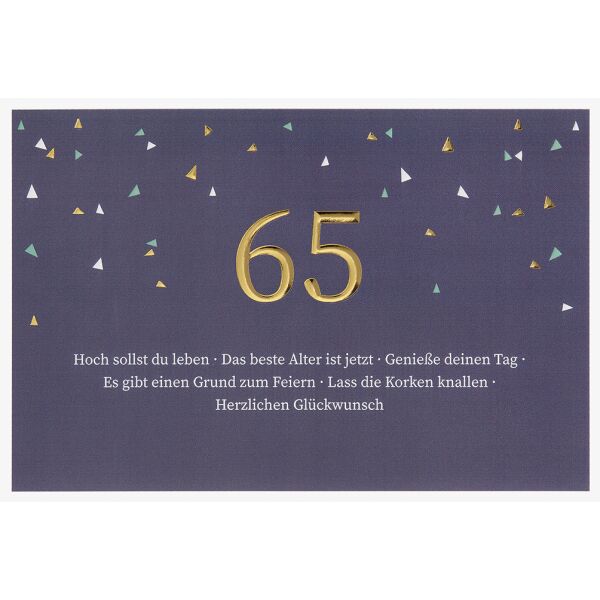 65. Geburtstag  unverpackte Glückwunschkarte mit Umschlag 65 Spruch Herzlichen Glückwunsch