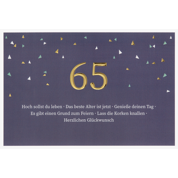 65. Geburtstag  unverpackte Glückwunschkarte mit Umschlag 65 Spruch Herzlichen Glückwunsch