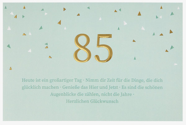 85. Geburtstag - Unverpackt – plastikfreie Verpackung - Glückwunschkarte im Format 11,5 x 17 cm mit Briefumschlag