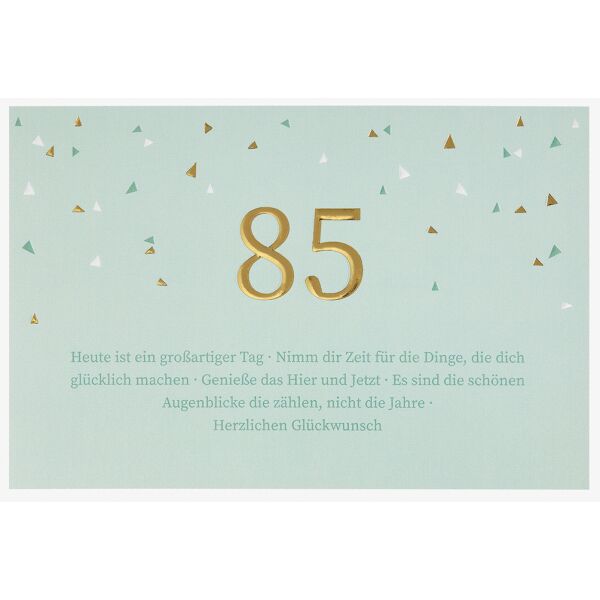 85. Geburtstag  unverpackte Glückwunschkarte mit Umschlag 85 Herzlichen Glückwunsch