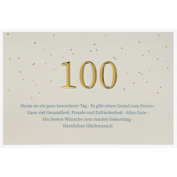 100. Geburtstag - Unverpackt – plastikfreie Verpackung - Glückwunschkarte im Format 11,5 x 17 cm mit Briefumschlag