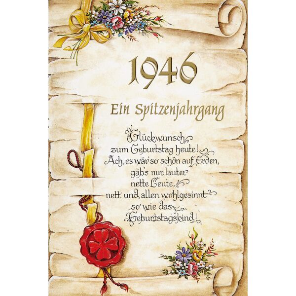80. Geburtstag Jahrgang 1946 Glückwunschkarte mit Umschlag und Innentext