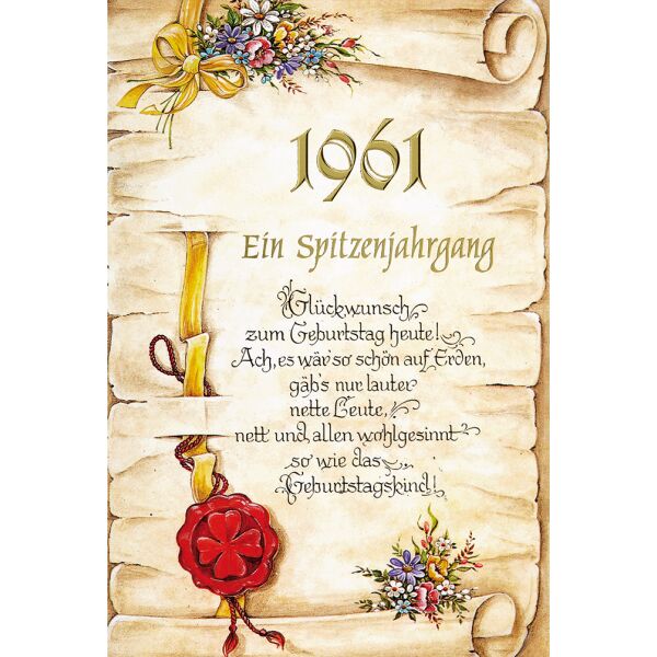 65. Geburtstag Jahrgang 1961 Glückwunschkarte mit Umschlag und Innentext