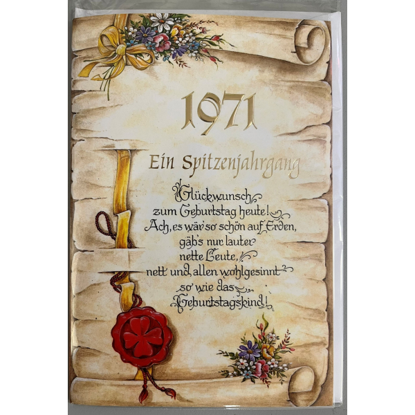 55. Geburtstag 1971 ein Spitzenjahrgang Glückwunschkarte mit Umschlag und Innnentext