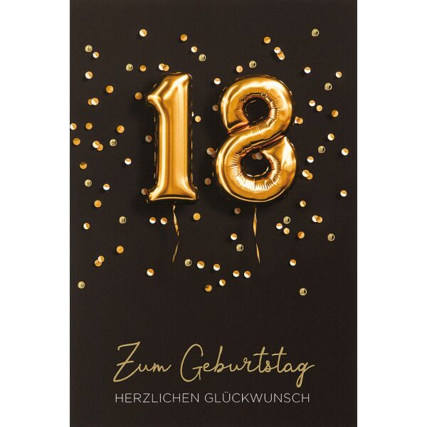 18. Geburtstag  Glückwunschkarte mit Umschlag 18 Ballons Gold Herzlichen Glückwunsch