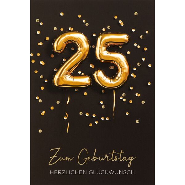 25. Geburtstag  Glückwunschkarte mit Umschlag 25 Ballons Gold Herzlichen Glückwunsch