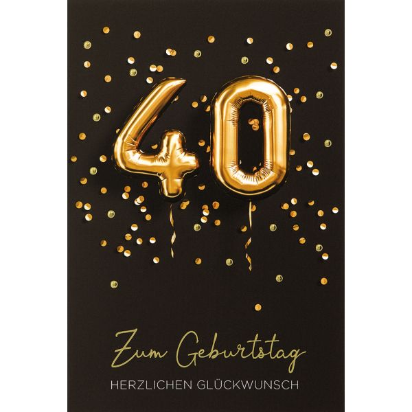 40. Geburtstag Glückwunschkarte mit Briefumschlag Luftballons Konfetti