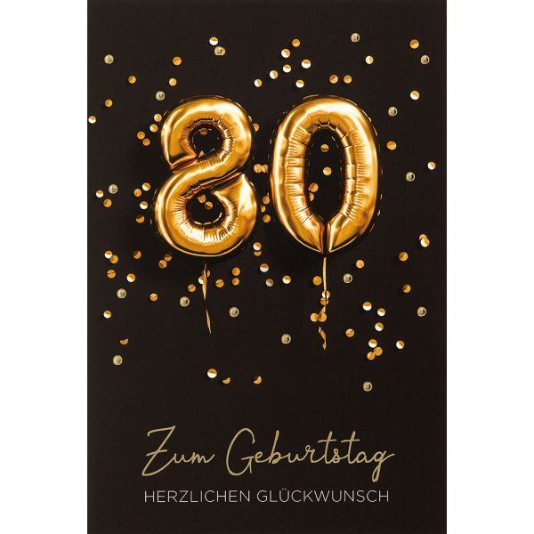 80. Geburtstag Glückwunschkarte mit Umschlag 80 Ballons Herzlichen Glückwunsch