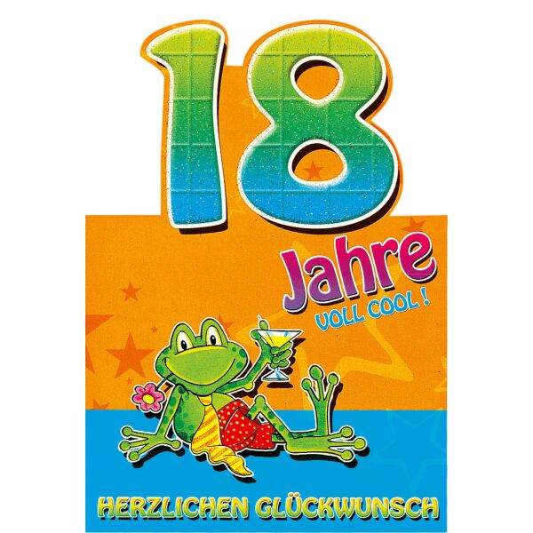 A - 18. Geburtstag  Glückwunschkarte mit Umschlag 18 Frosch Herzlichen Glückwunsch