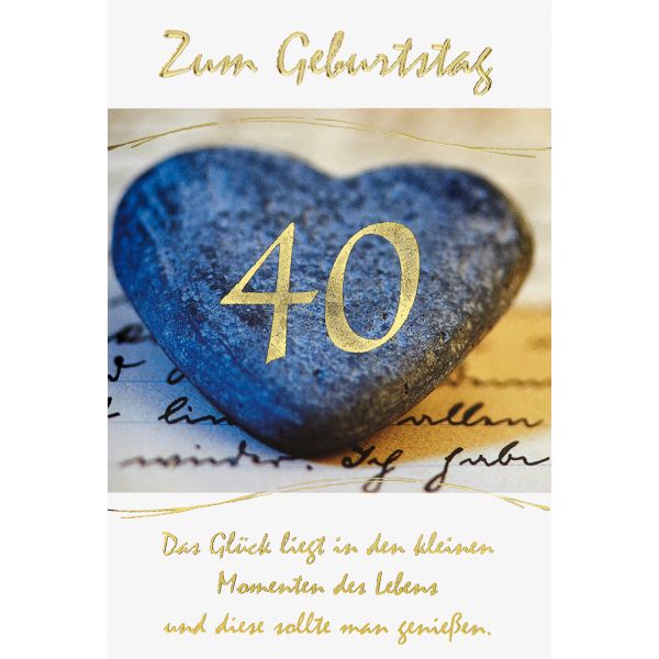 A 40. Geburtstag Glückwunschkarte mit Briefumschlag Steinherz