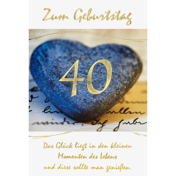 A 40. Geburtstag Glückwunschkarte mit Briefumschlag Steinherz
