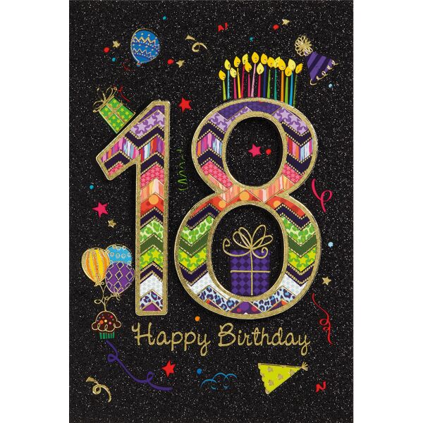 18. Geburtstag Collage Glückwunschkarte mit Briefumschlag Volljährigkeit Symbole