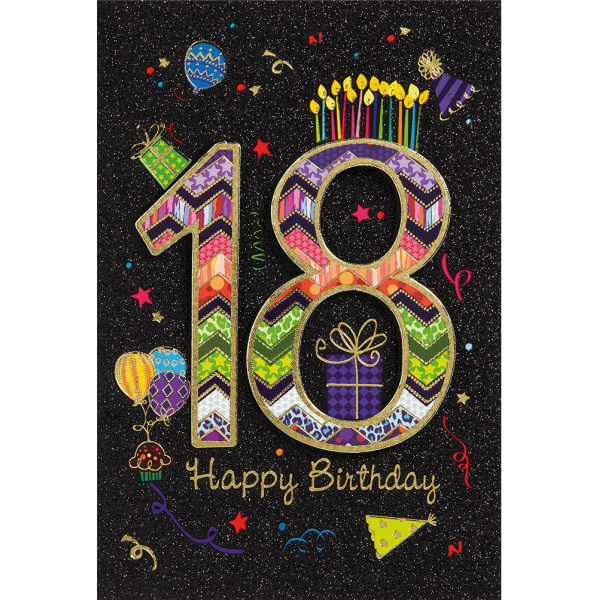 18. Geburtstag Collage Glückwunschkarte mit Briefumschlag Volljährigkeit Symbole