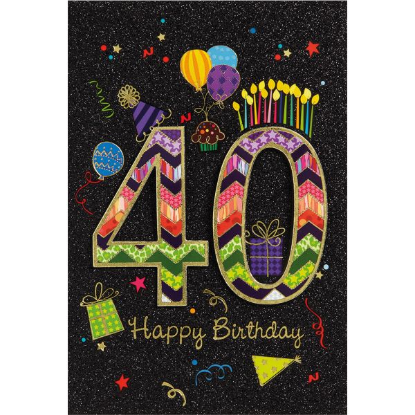 40. Geburtstag Collage Glückwunschkarte mit Briefumschlag Luftballons Kerzen Happy Birthday