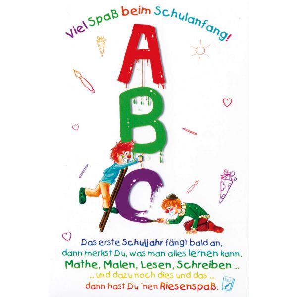 Schulanfang  Glückwunschkarte mit Umschlag ABC Viel Spaß