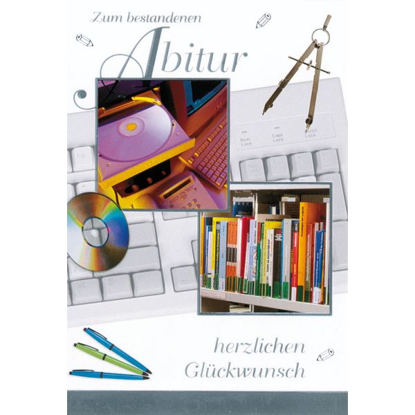 Abitur  Glückwunschkarte mit Umschlag Computer Bücher Herzlichen Glückwunsch