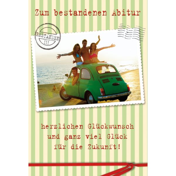 Abitur  Glückwunschkarte mit Umschlag Auto Herzlichen Glückwunsch