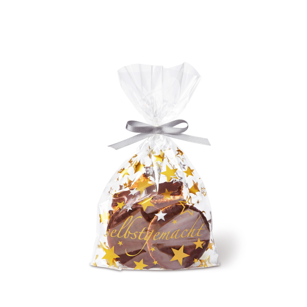 Klarsichtbeutel Weihnachten 23,5x14,5cm Selbstgemacht Sterne - 6 Beutel in der Verpackung