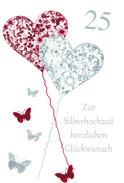 Silberhochzeit - 25. Hochzeitstag - Glückwunschkarte im Format 11,5 x 17 cm mit Briefumschlag