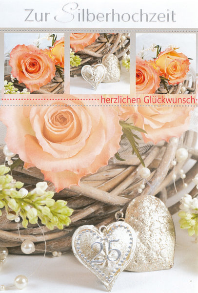 Silberhochzeit - 25. Hochzeitstag - Glückwunschkarte im Format 11,5 x 17 cm mit Briefumschlag