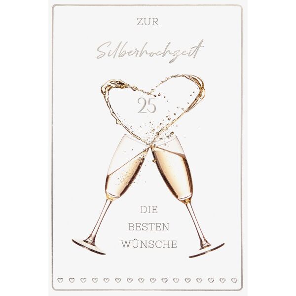 Silberhochzeit 25. Hochzeitstag unverpackte Glückwunschkarte mit Briefumschlag Sektgläser