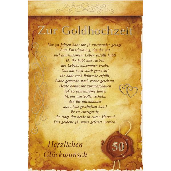 Goldhochzeit  Glückwunschkarte mit Umschlag Spruch Rede Herzlichen Glückwunsch