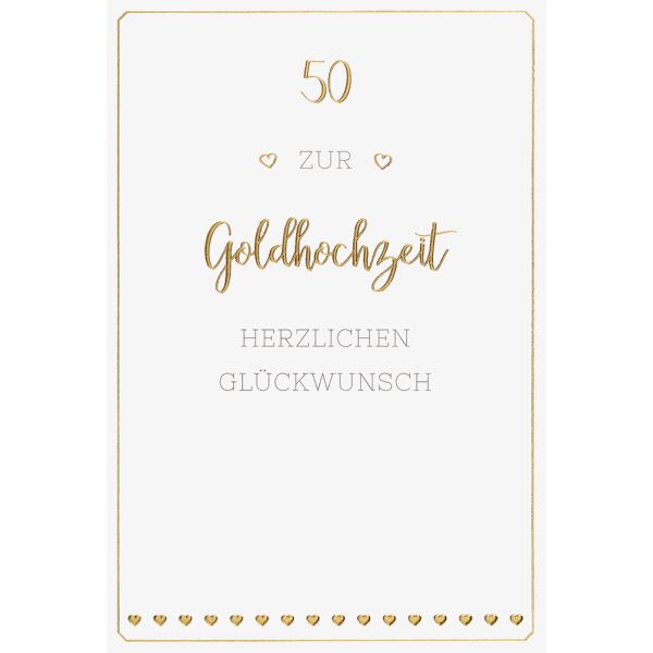 Goldhochzeit 50. Hochzeitstag unverpackte Glückwunschkarte mit Umschlag Herzen