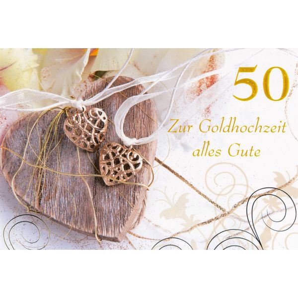 Goldhochzeit 50. Hochzeitstag Glückwunschkarte mit Briefumschlag - Unverpackt – Herz, Zur Goldhochzeit alles Gute