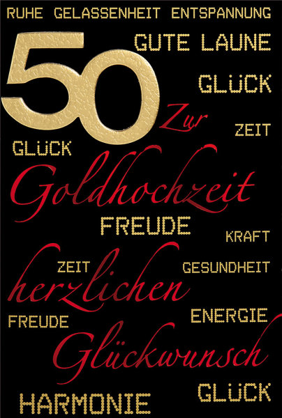 Goldhochzeit - 50. Hochzeitstag - Glückwunschkarte im Format 11,5 x 17 cm mit Briefumschlag - Collage