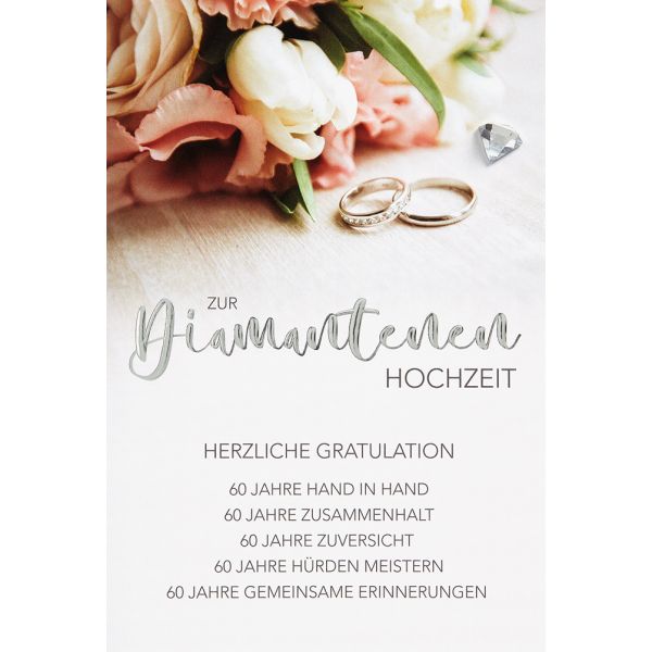 Diamanthochzeit  Glückwunschkarte mit Umschlag Spruch Ringe