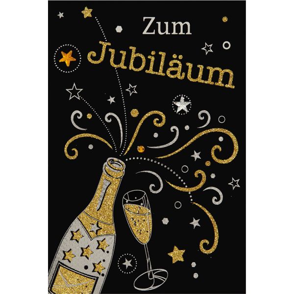 Jubiläum  Glückwunschkarte mit Umschlag Gold Sektflasche Verzierung