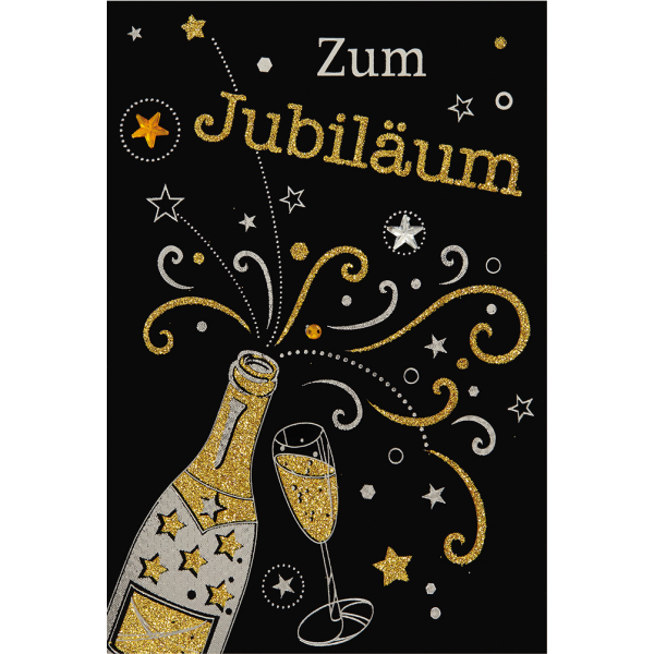 Jubiläum  Glückwunschkarte mit Umschlag Gold Sektflasche Verzierung