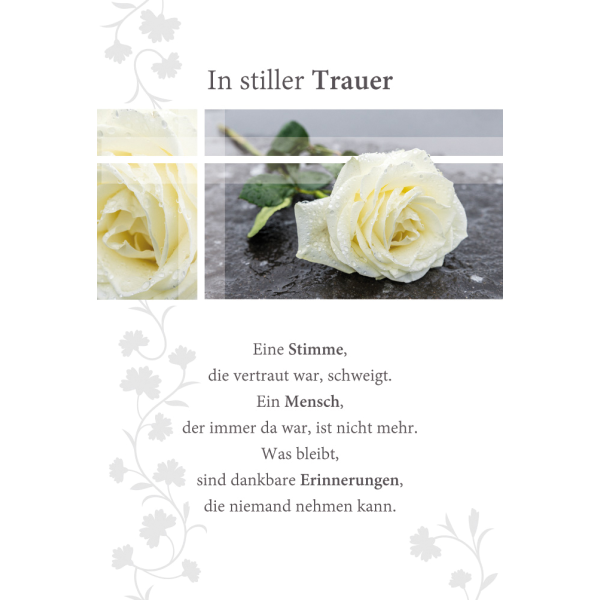 Trauer Beileid unverpackte Kondolenzkarte mit Briefumschlag In stiller Trauer weiße Rose