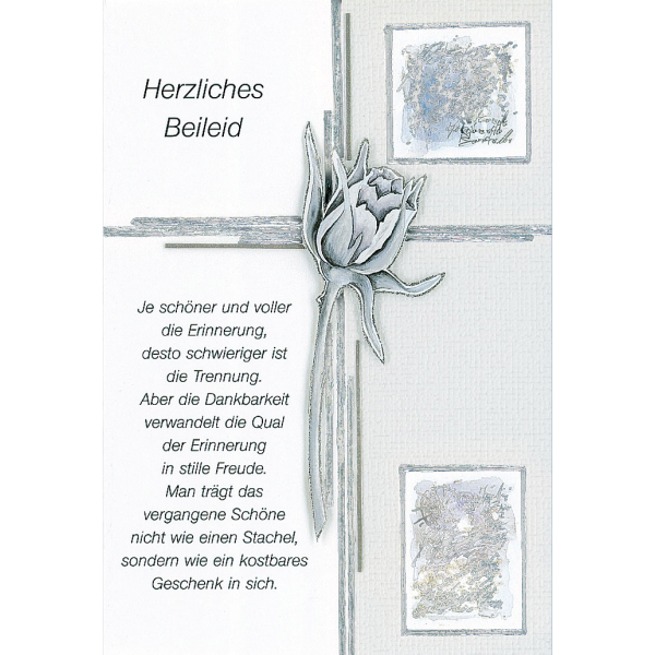 Trauer Beileid Kondolenzkarte mit Briefumschlag Herzliches Beileid Rose in Kreuz