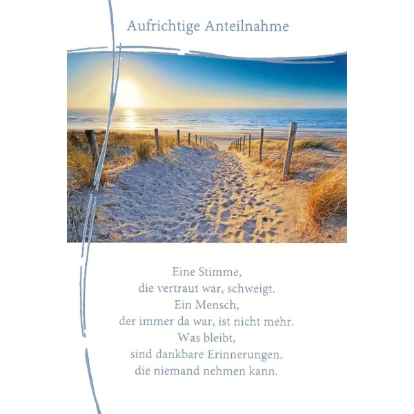 Trauer Beileid Kondolenzkarte mit Briefumschlag Aufrichtige Anteilnahme Strand Meer
