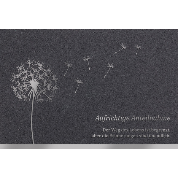 Trauer Beileid Kondolenzkarte mit Briefumschlag Aufrichtige Anteilnahme Pusteblume mit Silberfolie