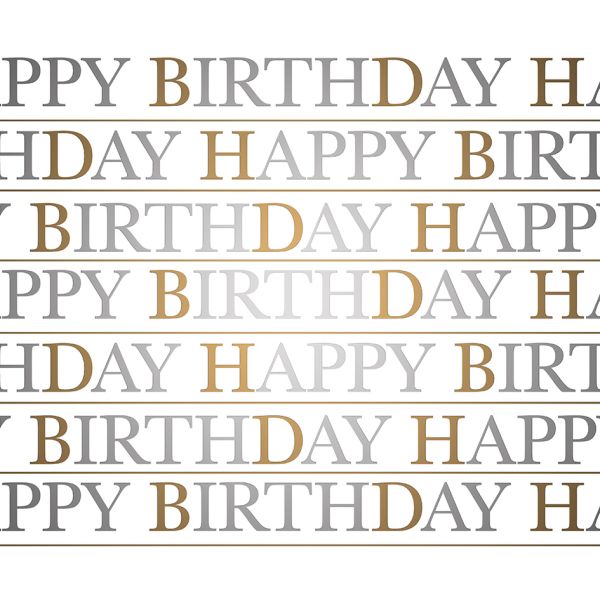 Geschenkpapier Röllchen 70x150 cm metallisiert Happy Birthday