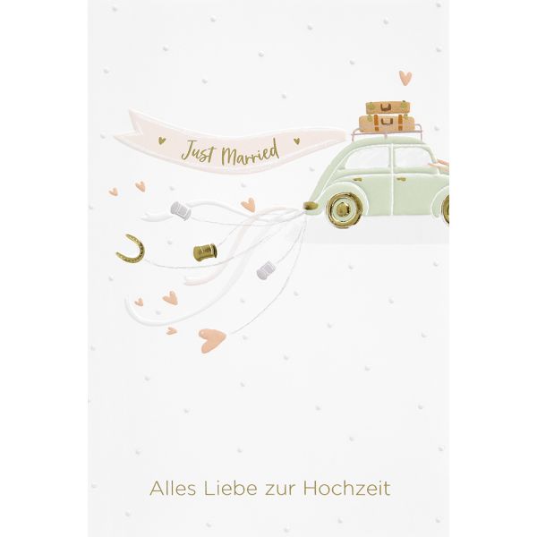 hochzeit-verm-hlung-gl-ckwunschkarte-mit-umschlag-auto-just-married