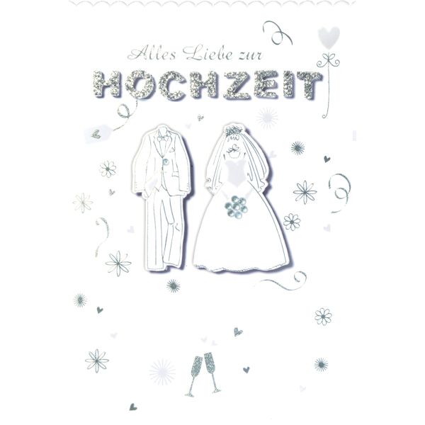 Hochzeit Vermählung  Glückwunschkarte mit Umschlag Alles Liebe Applikation