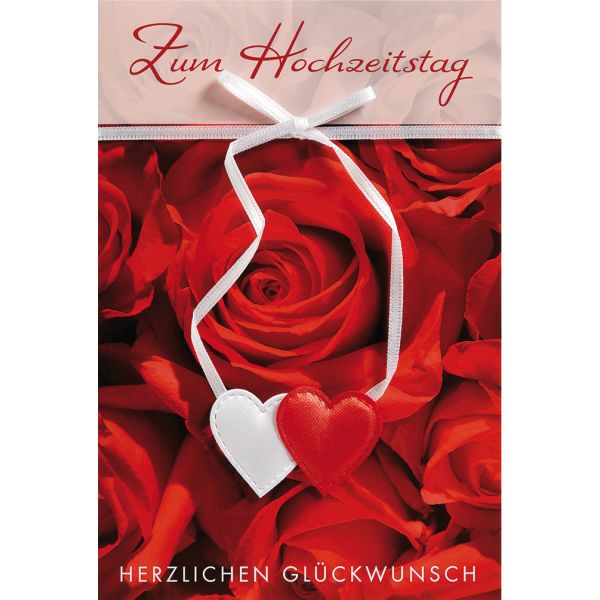 Hochzeitstag  Glückwunschkarte mit Umschlag Herzen Schleife Herzlichen Glückwunsch