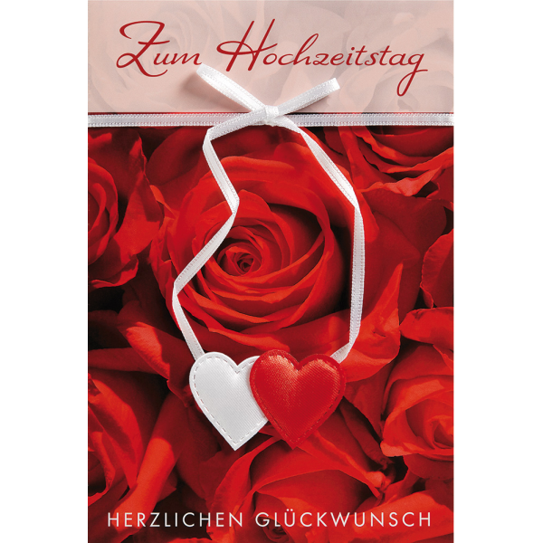 Hochzeitstag  Glückwunschkarte mit Umschlag Herzen Schleife Herzlichen Glückwunsch