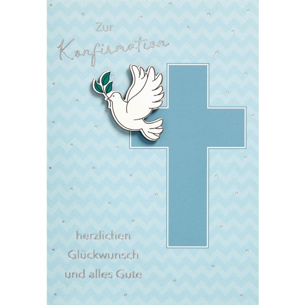 Konfirmation Taube mit Zweig auf Kreuz Glückwunschkarte mit Briefumschlag