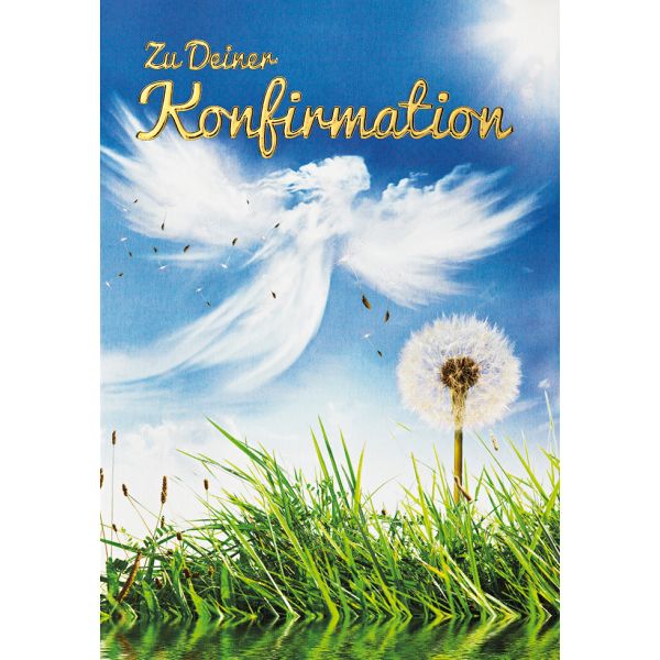 Konfirmation Pusteblume Engel Goldfolie Glückwunschkarte mit Umschlag